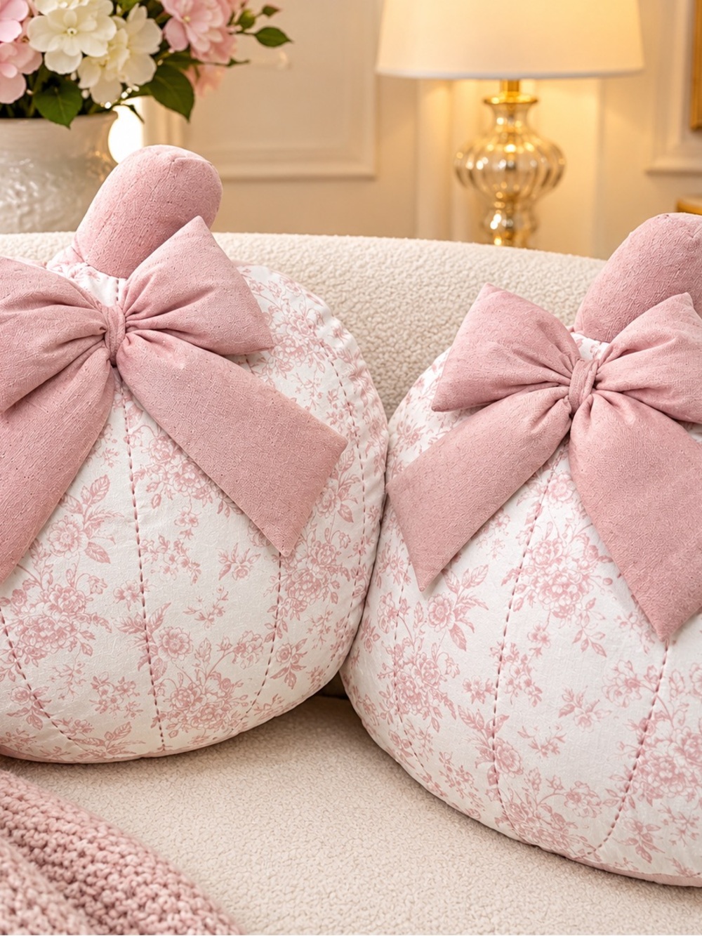 Pink Floral Pumpkin Throw Pillow - Home Holiday